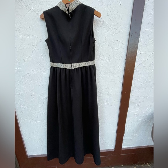 Vintage 60’s Black & Silver Cocktail Hostess Dress / Maxi Dress Empire Waist - Picture 7 of 10
